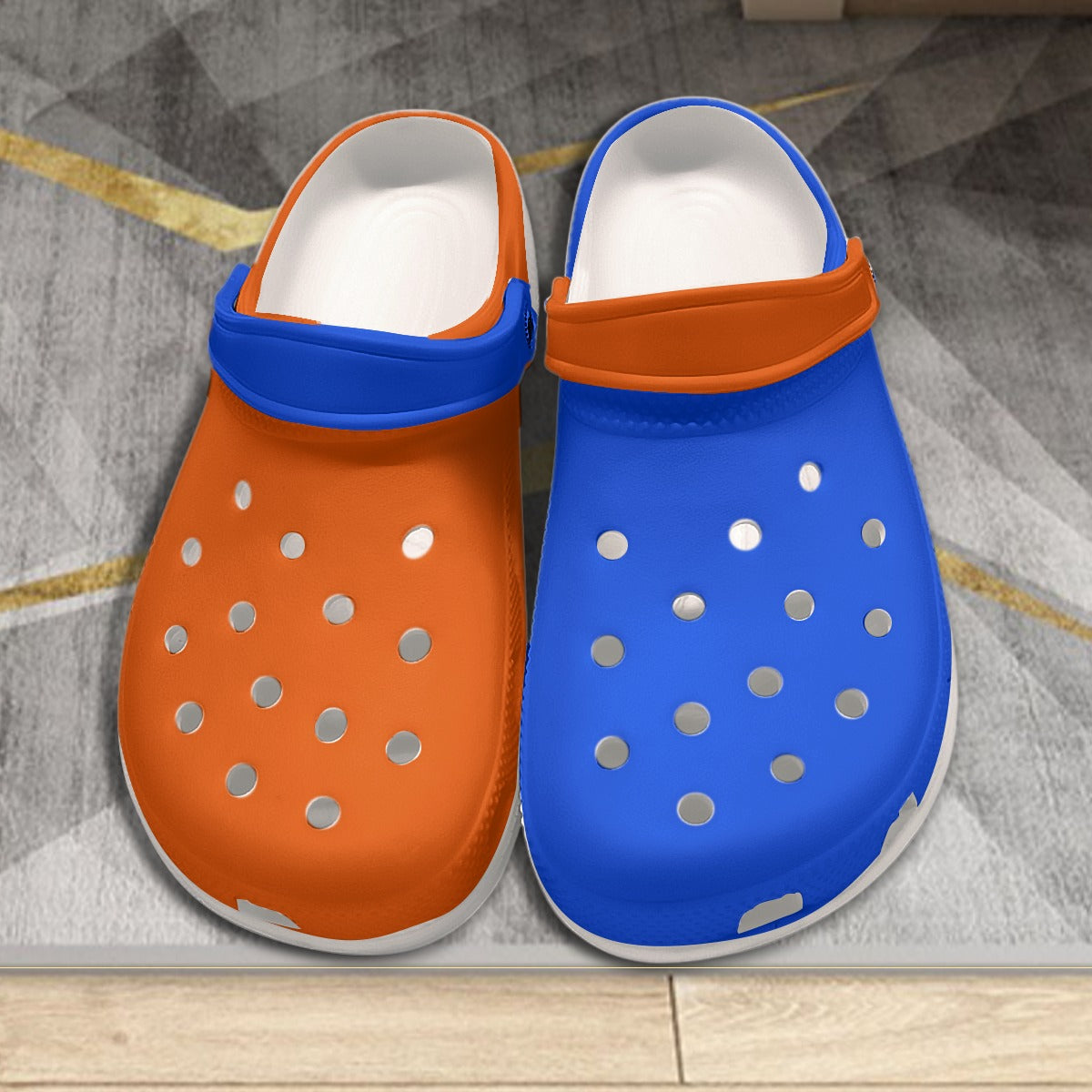 Men's Mismatch Orange and Blue Clogs/Crocs/Garden Shoes (no graphic)