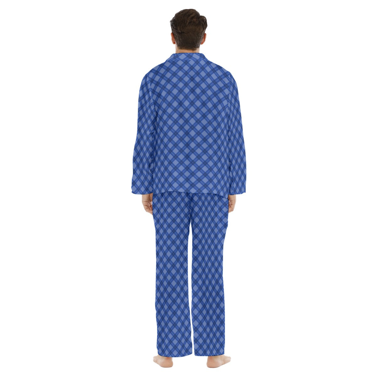 Men's Lapel Style Blue Plaid Family-Matching PJs