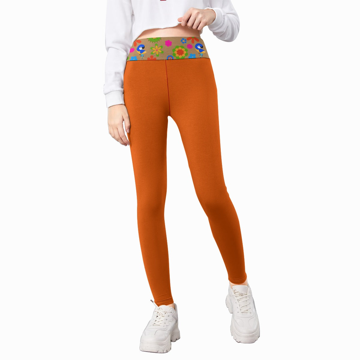 Girl's Flower Pop Orange Leggings