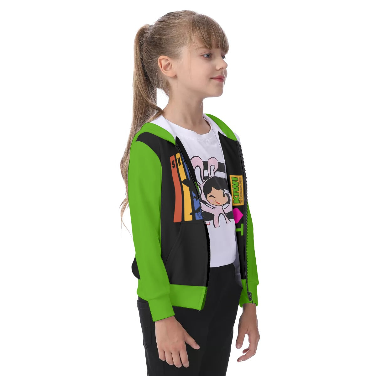 Kid's SKATER Zip-up Hoodie with Skateboarding Parrot