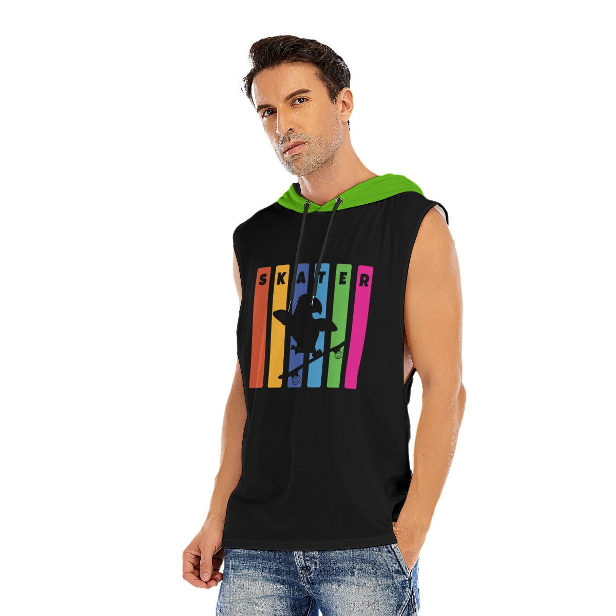 Adult's SKATER Sleeveless Hoodie with Skateboarding Parrot