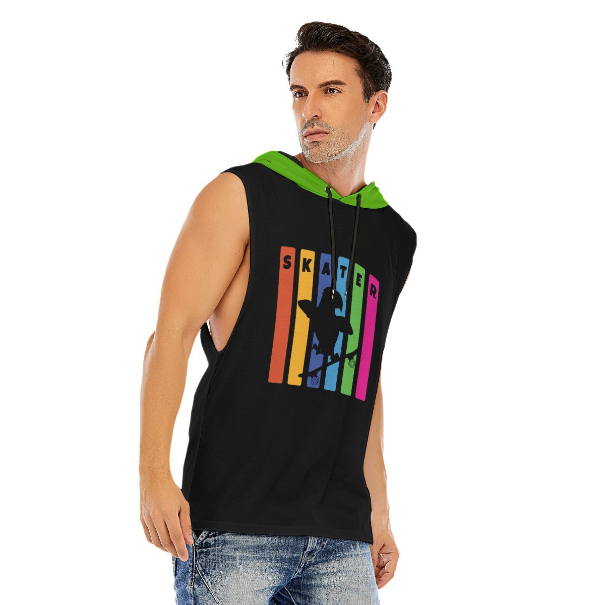 Adult's SKATER Sleeveless Hoodie with Skateboarding Parrot