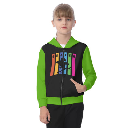 Kid's SKATER Zip-up Hoodie with Skateboarding Parrot