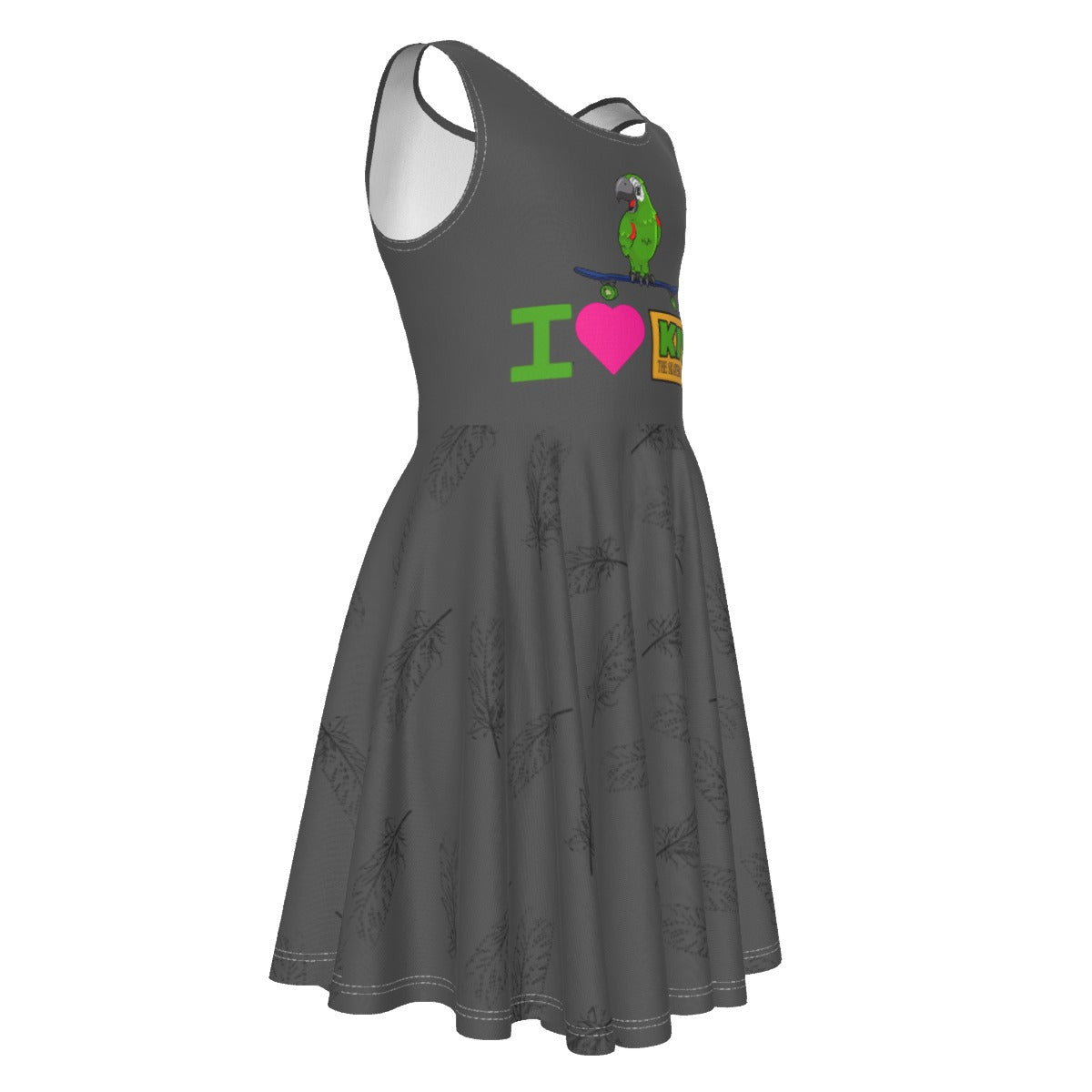 Girl's I Love Kiwi Skateboarding Parrot Twirl Dress