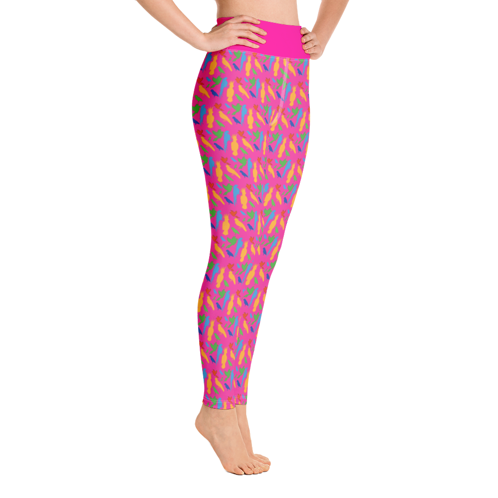 Lady's Parrots on Pink Yoga Leggings